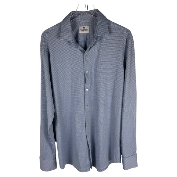 Mizzen+Main Blue Micro-check Trim Stretch Fit Casual Button Down Dress Shirt - Picture 1 of 7